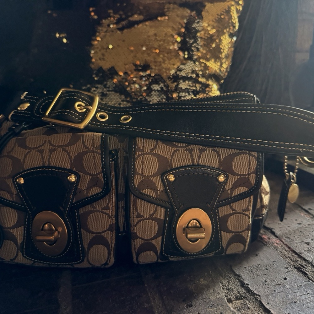 Coach Tan and Black Crossbody Bag